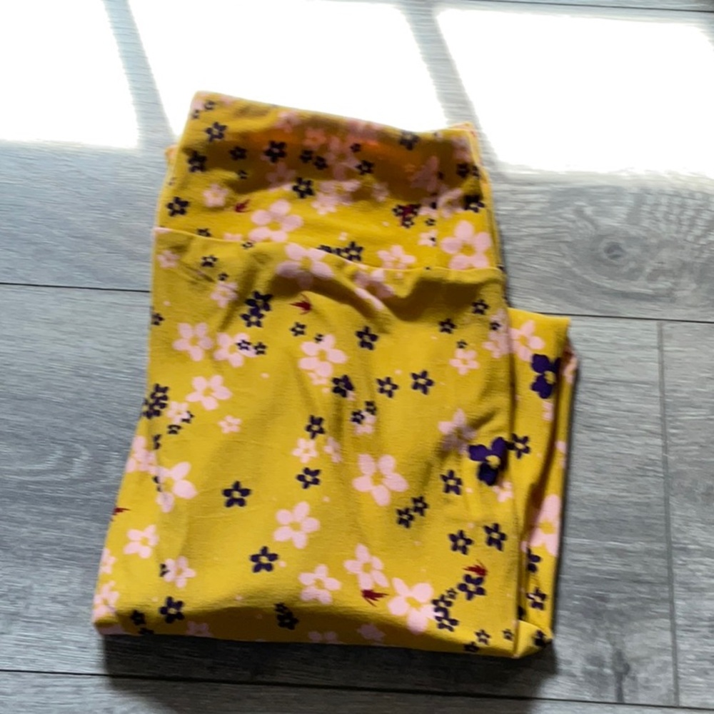 Lularoe, yellow, pink, and blue floral leggings